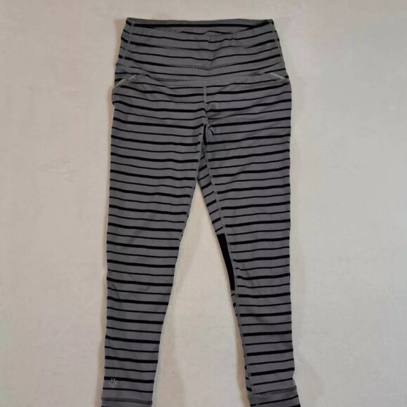 Athleta Running Leggings Black Gray Striped‎ XS Womens Workout Yoga - Picture 1 of 12